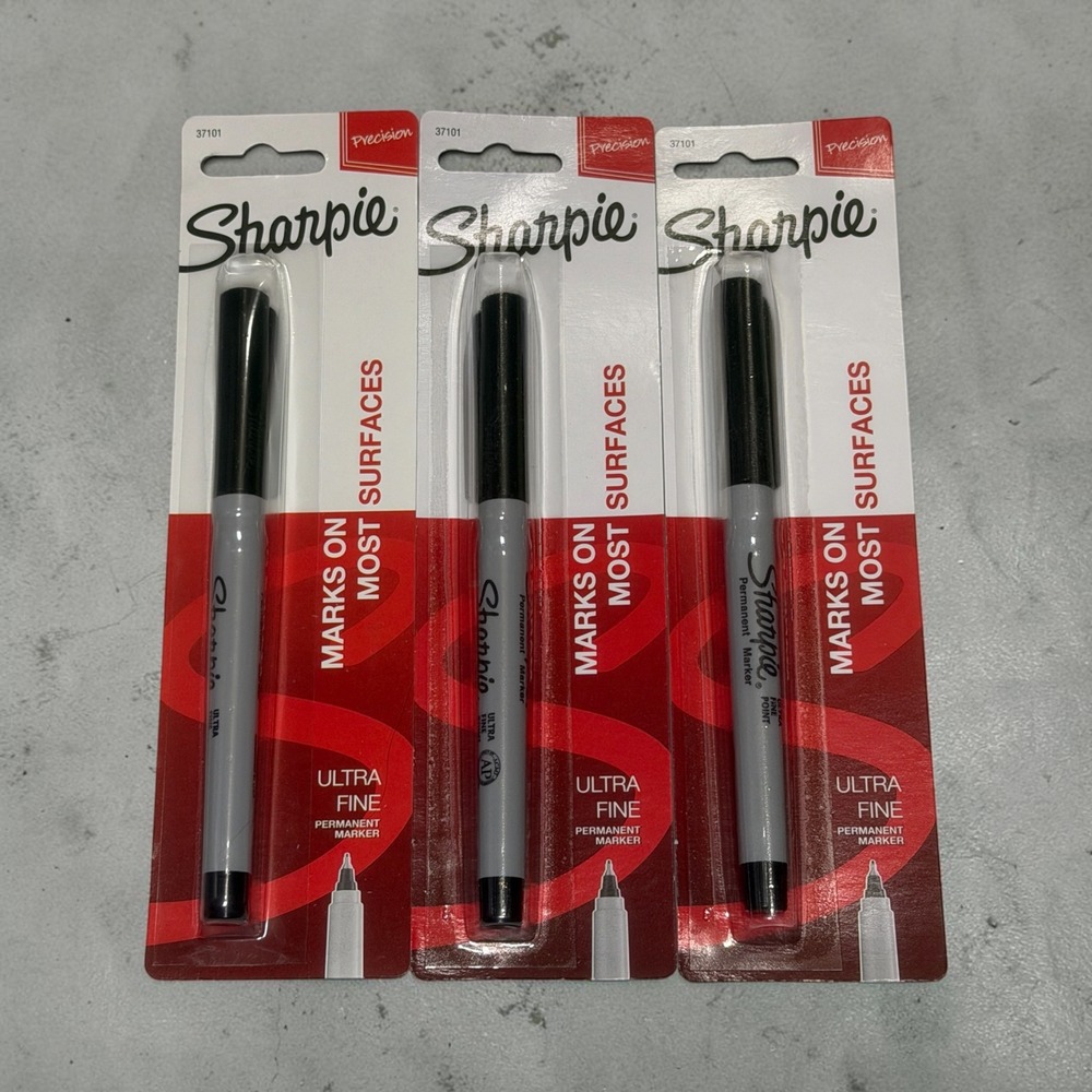 Sharpie Permanent Markers 3 Pack Black NEW Ultra Fine Point Precision 37101
